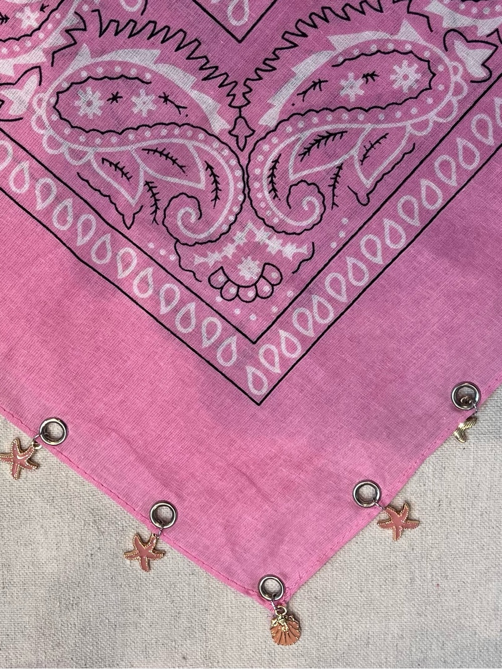 Pink Paisley Bandana Scarf with Charm Accents New